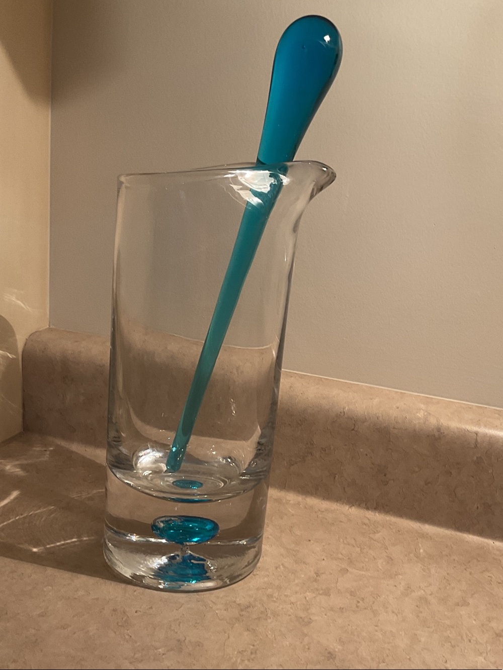 Vintage Bombay Sapphire Glass Pitcher & Blue Stirrer